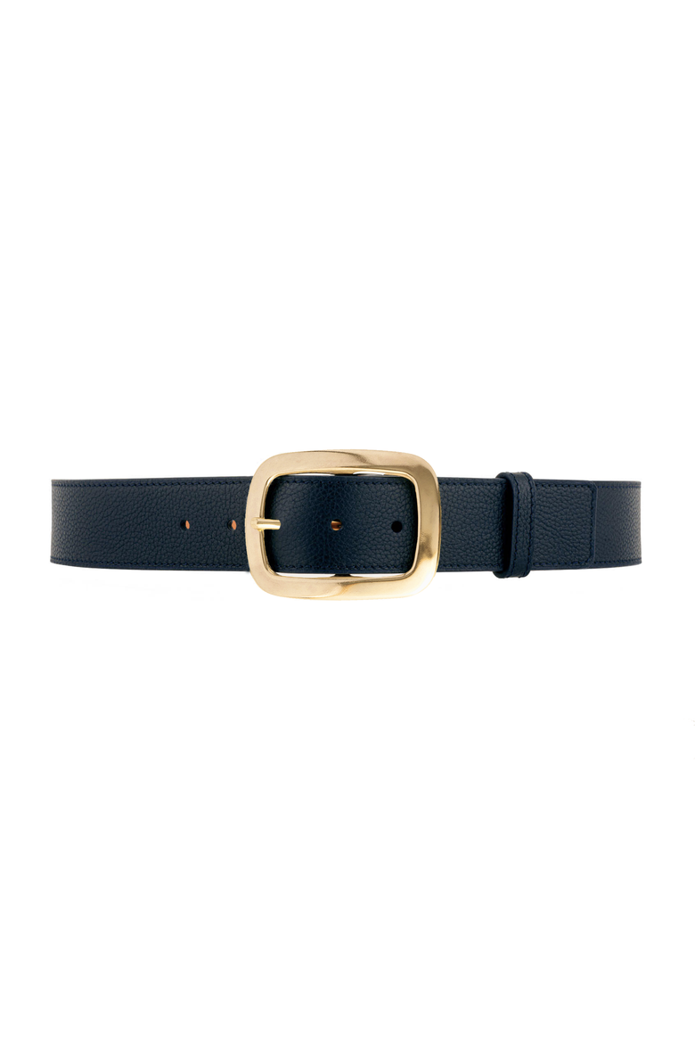 La Captivante Brass Buckle Leather Belt, Main, color, Navy