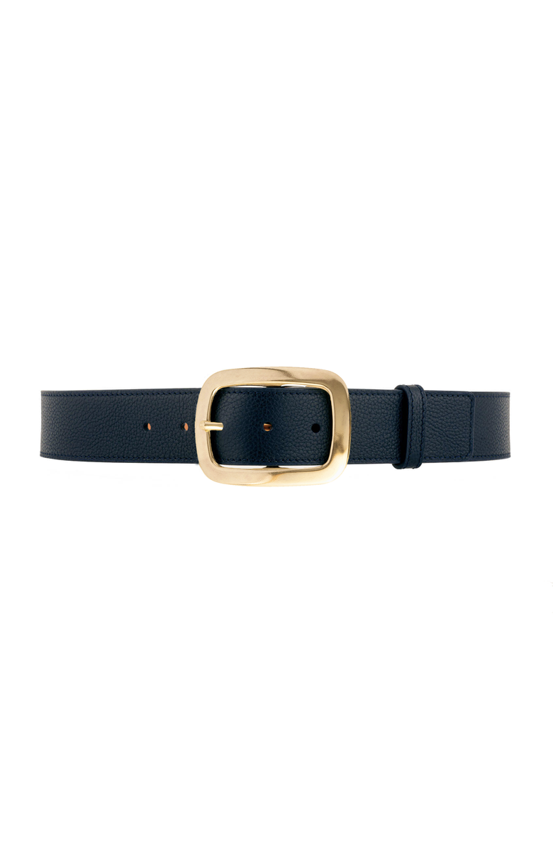 Vaincourt La Captivante Brass Buckle Leather Belt, Main, color, Navy