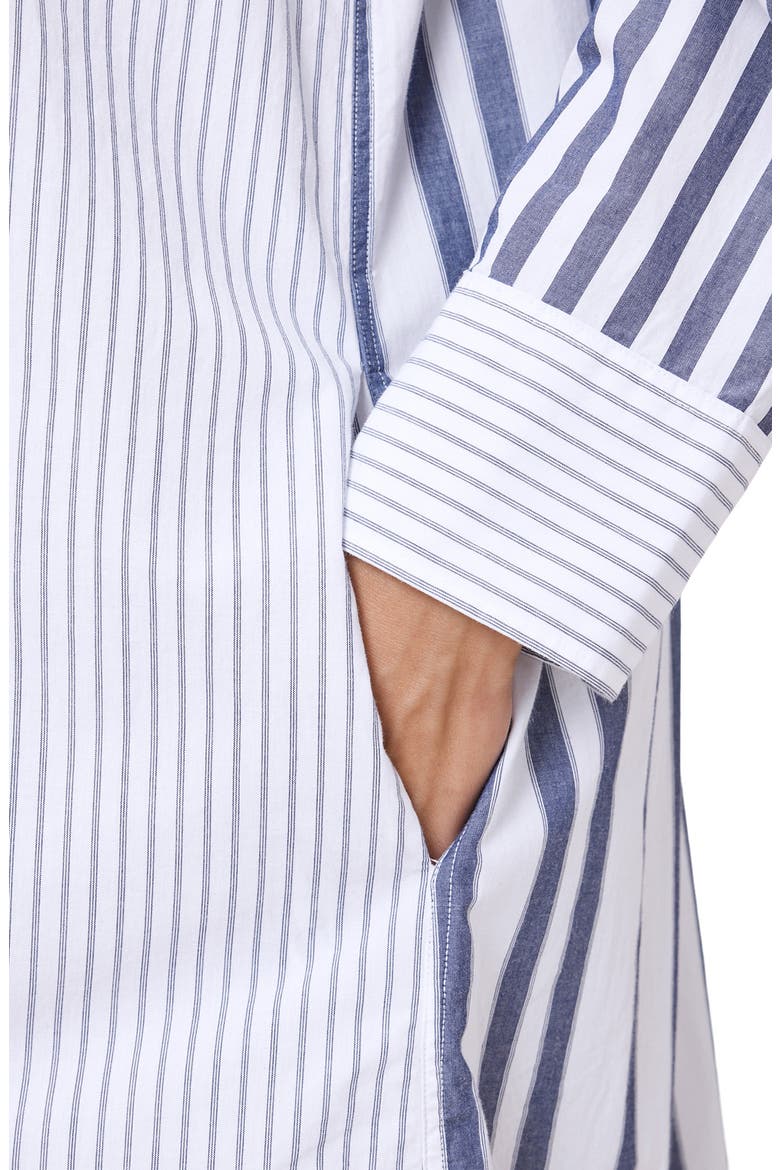 Shannon Stripe Long Sleeve High-Low Maxi Shirtdress, Alternate, color, WHITE/ BLUE
