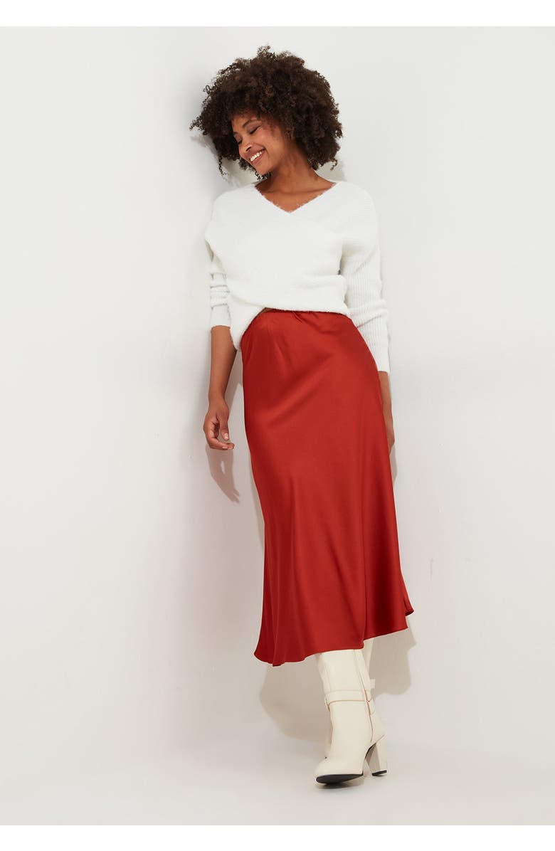 Joe Browns Fluted Satin Midi Skirt, Main, color, Copper Red