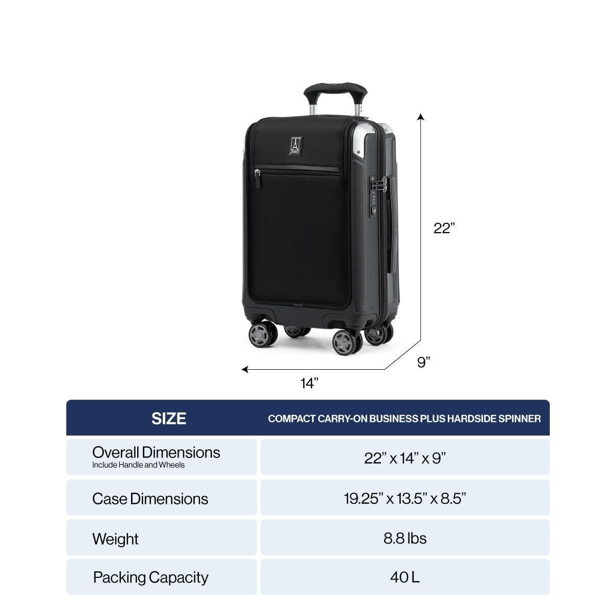 TRAVELPRO Platinum Elite Hardside Expandable Compact Carry-on with Laptop Pocket 20-Inch Spinner, Alternate, color, Shadow Black