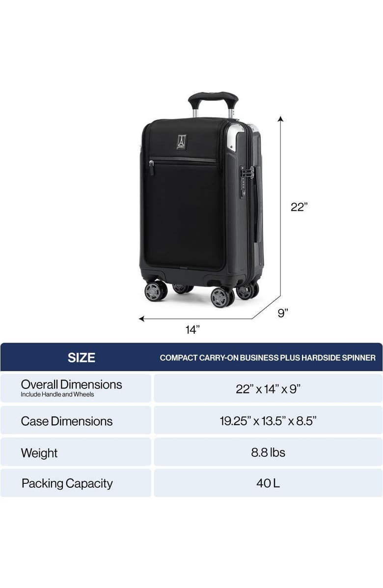 TRAVELPRO Platinum Elite Hardside Expandable Compact Carry-on with Laptop Pocket 20-Inch Spinner, Alternate, color, Shadow Black