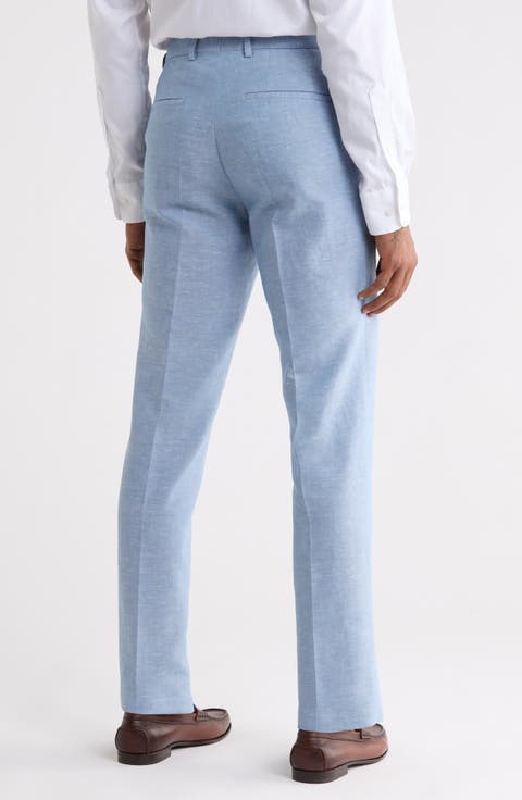 Hesten Flat Front Cotton & Linen Trousers