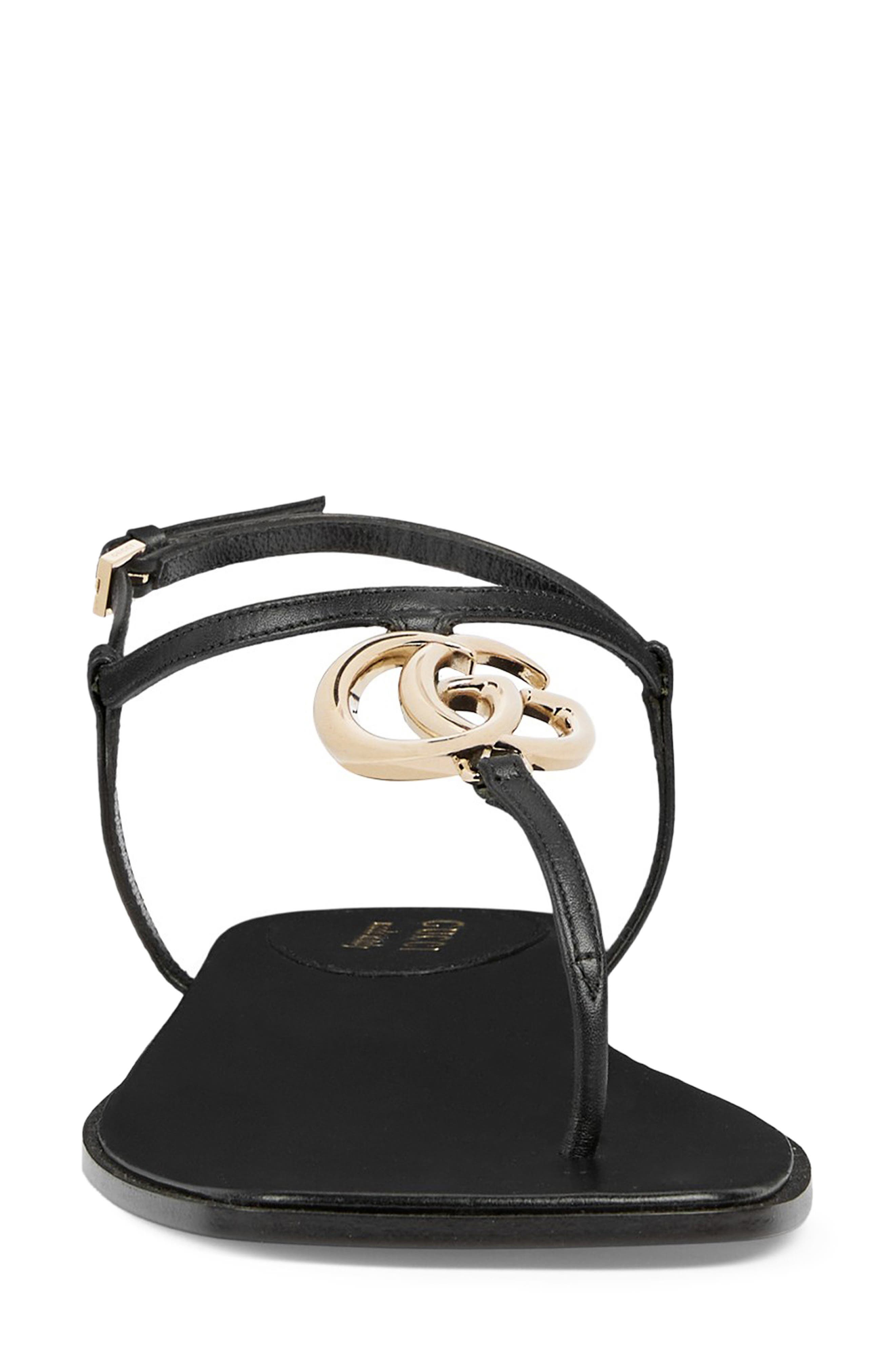 Gucci Marmont GG T-Strap Sandal, Alternate, color, Black