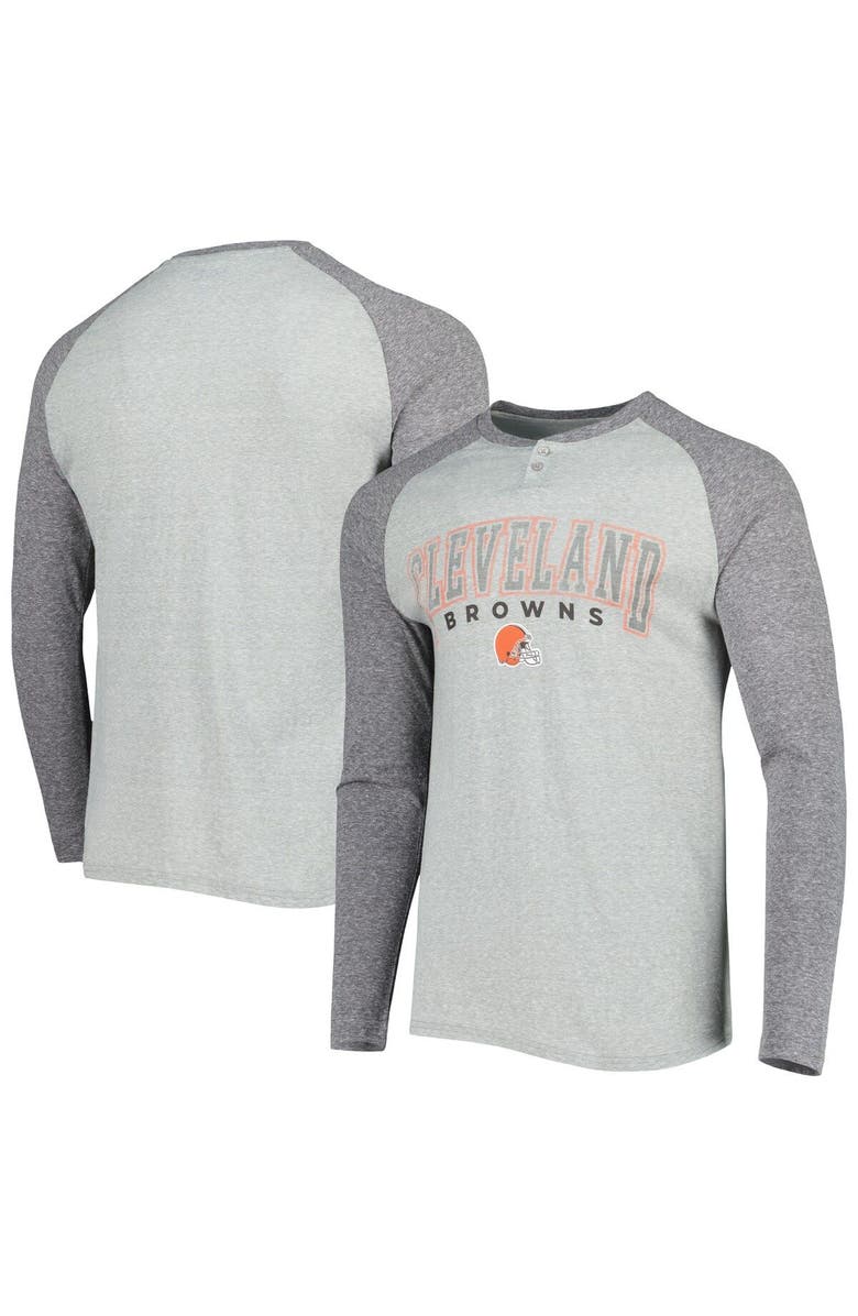 CONCEPTS SPORT Men's Concepts Sport Heather Gray Cleveland Browns Ledger Raglan Long Sleeve Henley T-Shirt, Main, color, 