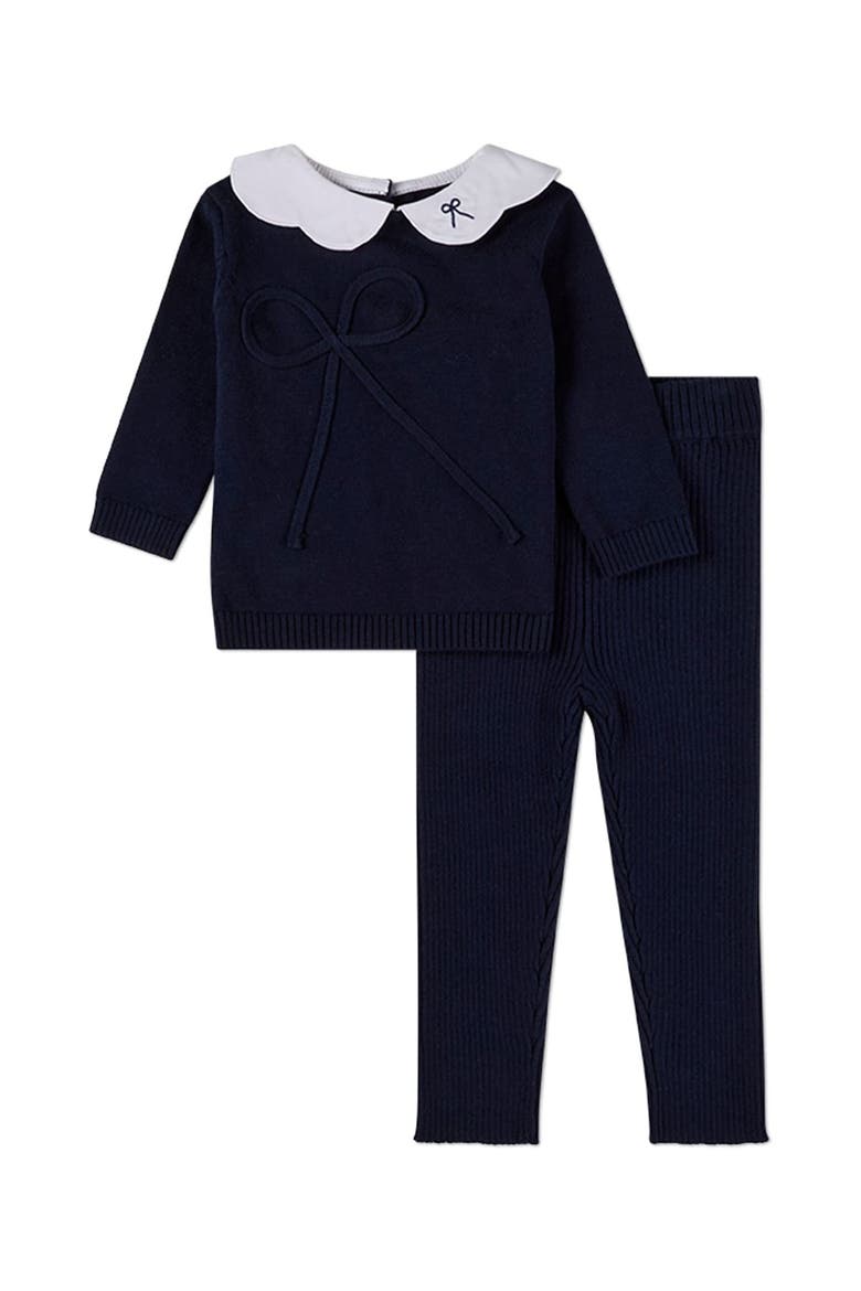 2 Piece Pop-Collar Knit Bow-Trim Set, Main, color, Navy-White
