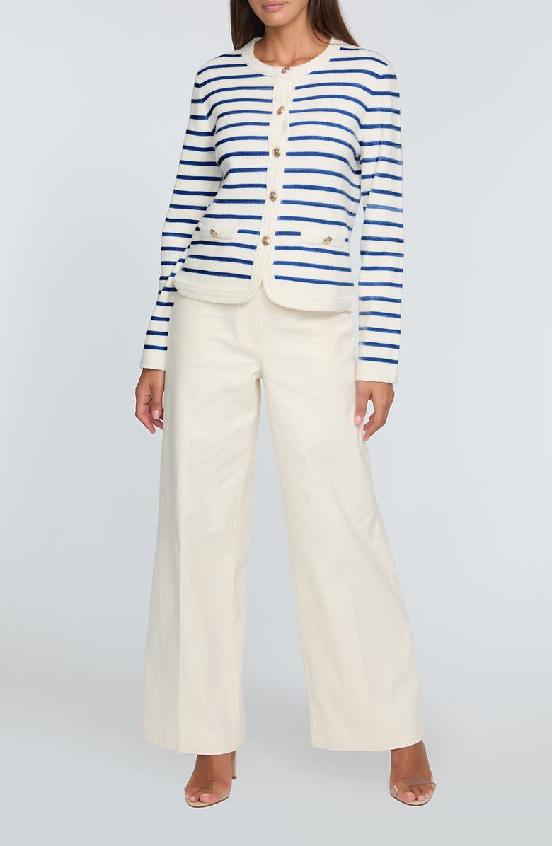 Elie Tahari The Makena Stripe Wool & Cashmere Cardigan, Alternate, color, Sky White And Blue Stripes