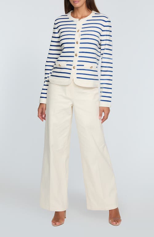 Elie Tahari The Makena Striped Wool-cashmere Cardigan In Sky White And Blue Stripes