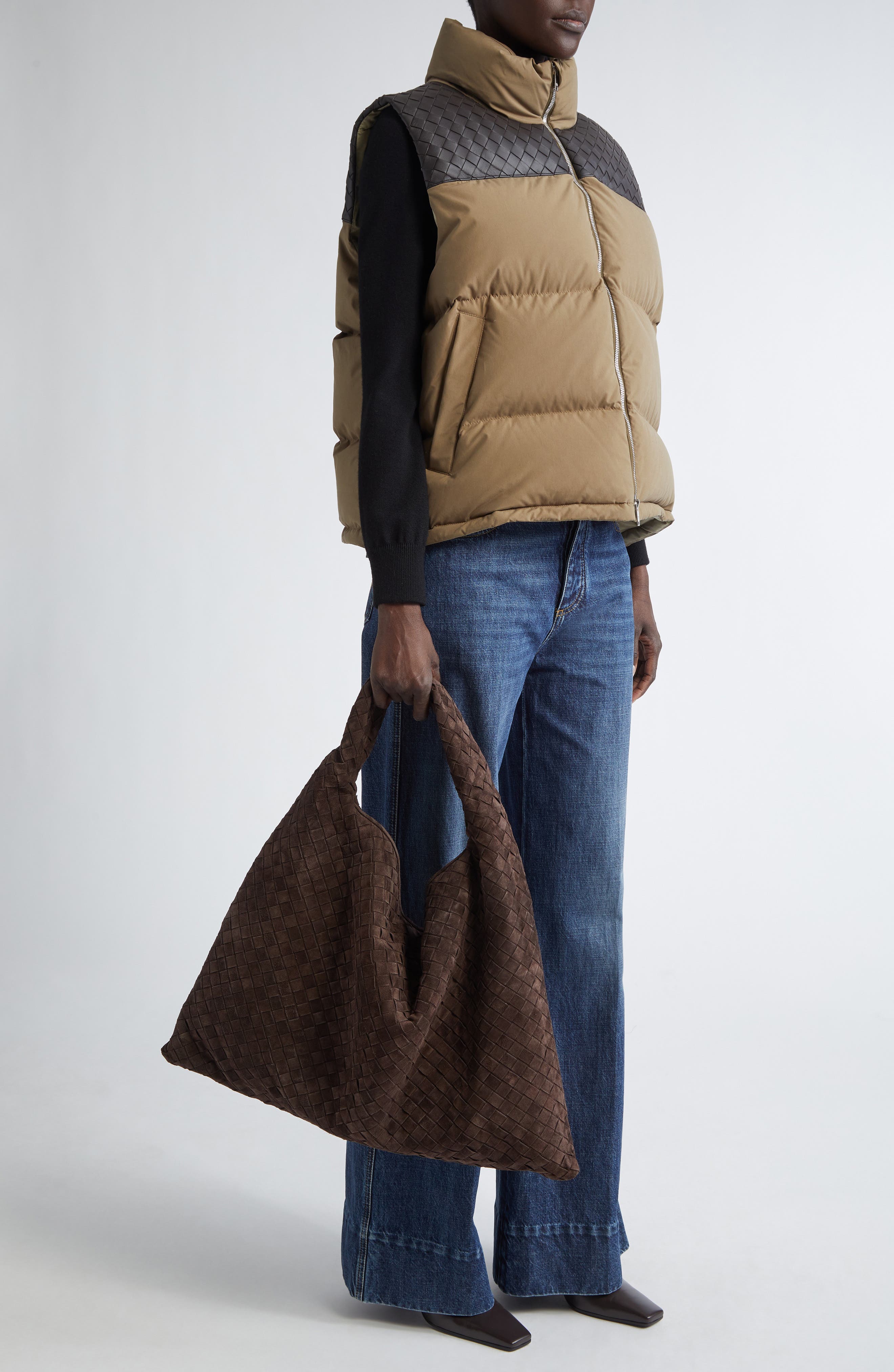 Bottega Veneta Large Hop Intrecciato Suede Hobo Bag, Alternate, color, 2190 Fondant-M Brass