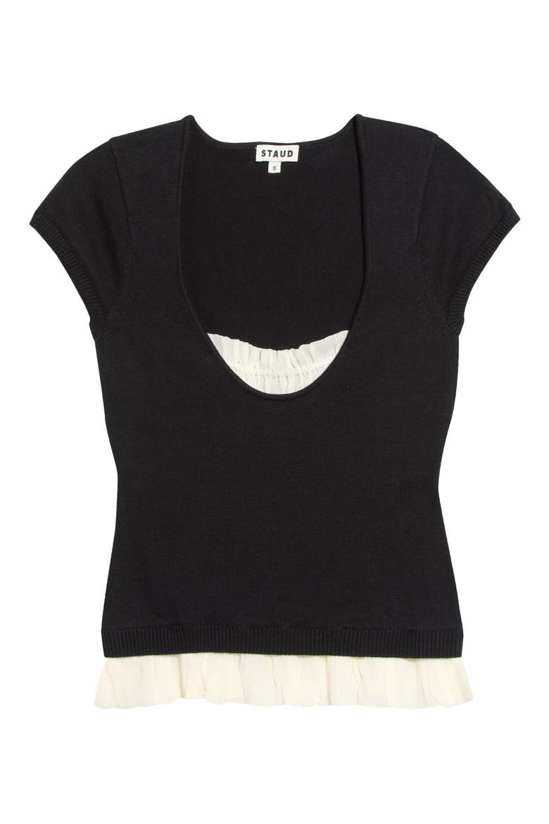 Marin Chiffon Trim Short Sleeve Sweater, Main, color, BLACK/ IVORY