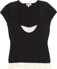 STAUD Marin Chiffon Trim Short Sleeve Sweater