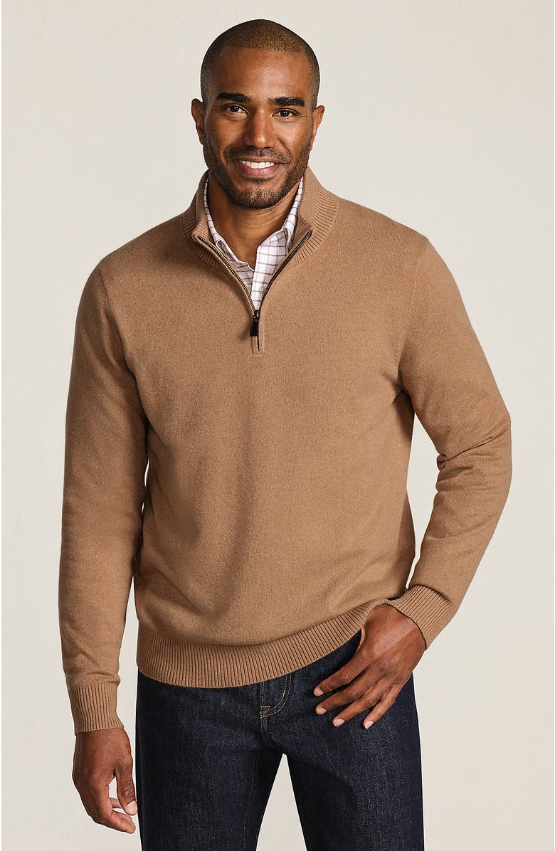 Lands' End Fine Gauge Cashmere Quarter Zip, Main, color, Classic Camel