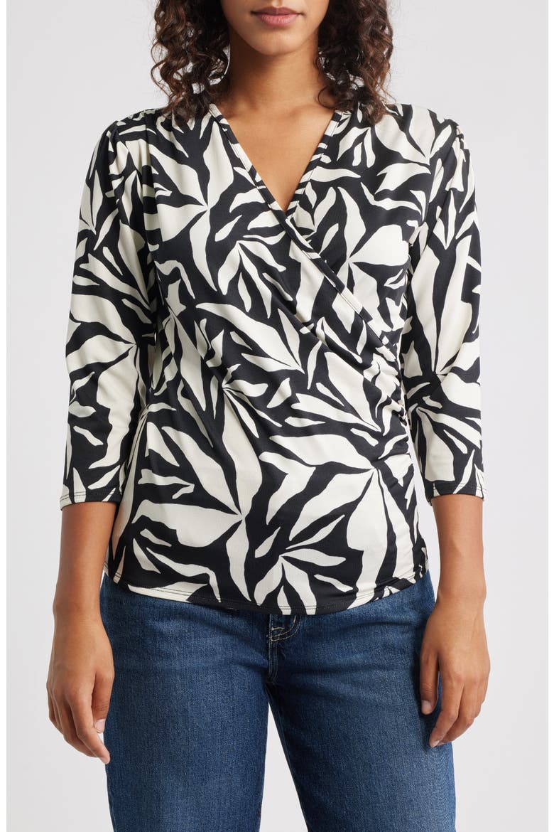 Faux Wrap Top, Main, color, BLACK/ IVORY