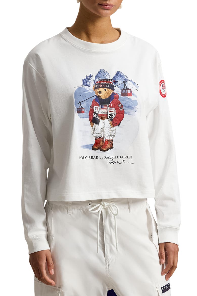 Team USA Polo Bear Long Sleeve Graphic T-Shirt, Main, color, WHITE