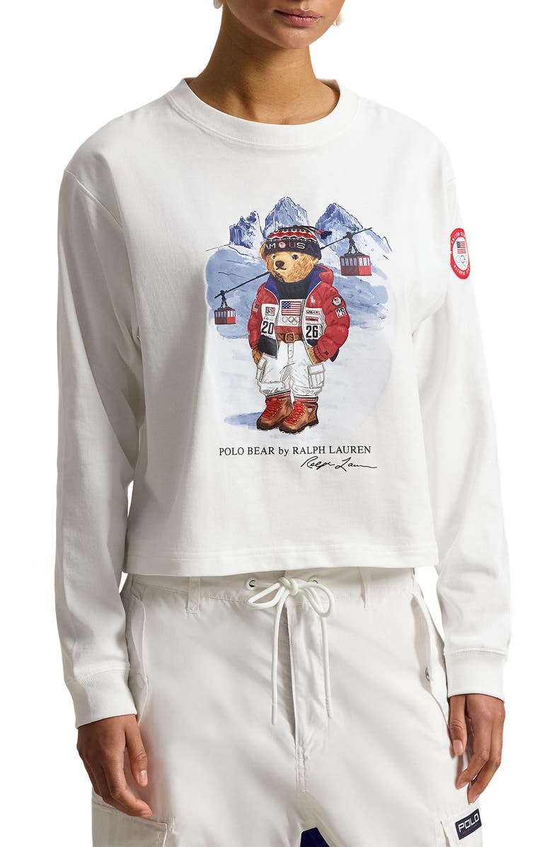 Polo Ralph Lauren Team USA Polo Bear Long Sleeve Graphic T-Shirt, Main, color, White