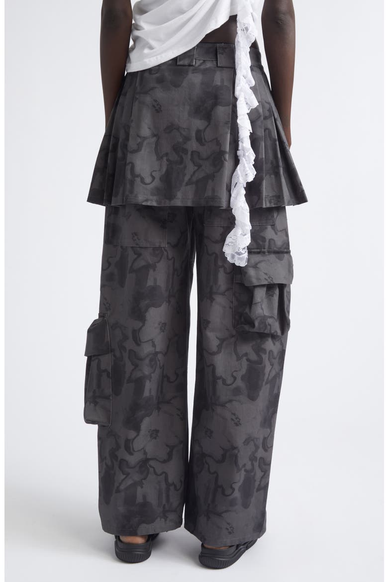 Lawn Plaid Skirt Overlay Cargo Pants, Alternate, color, BLACK FLORAL SCRIBBLE