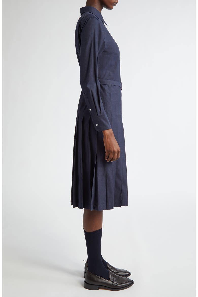 Long Sleeve Pleated Cotton Shirtdress, Alternate, color, NAVY