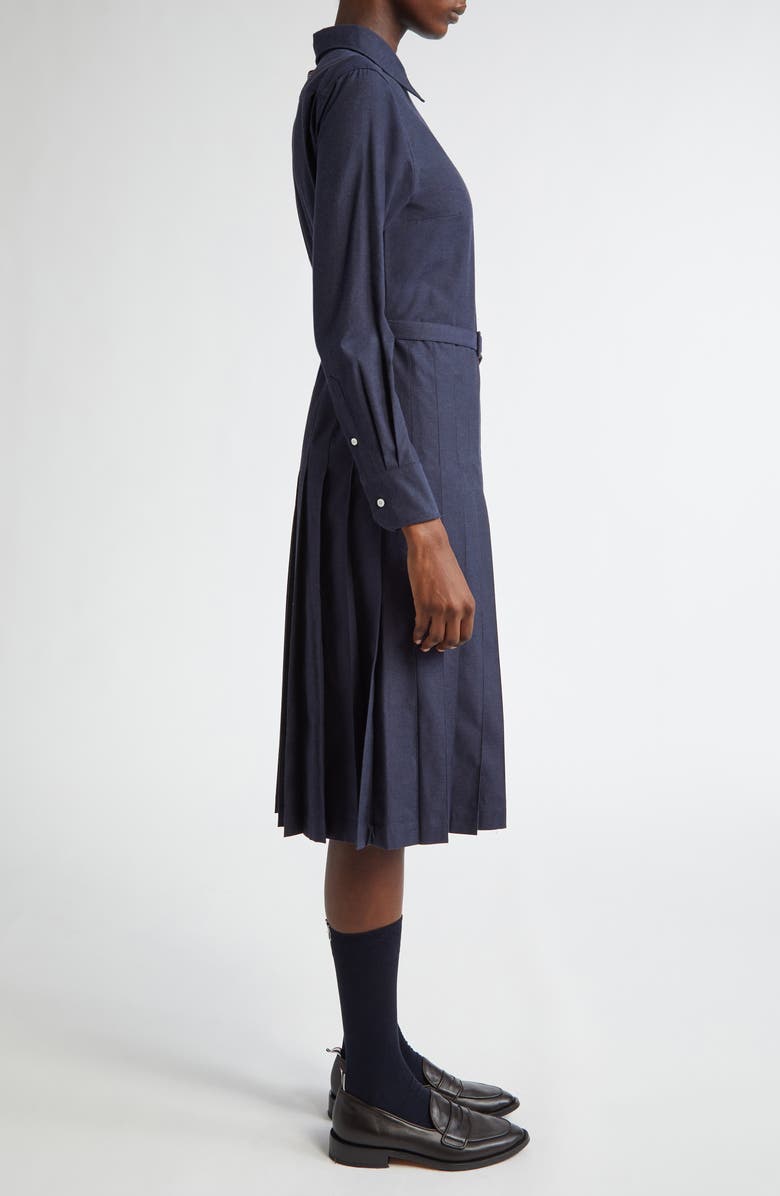 Thom Browne Long Sleeve Pleated Cotton Shirtdress, Alternate, color, 