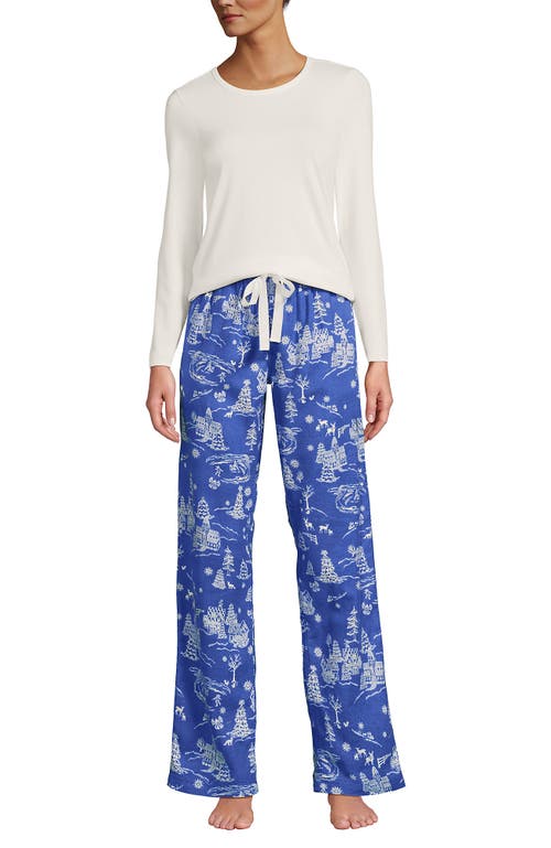 Lands' End Pajama Set Knit Long Sleeve T-shirt And Flannel Pants In Multi