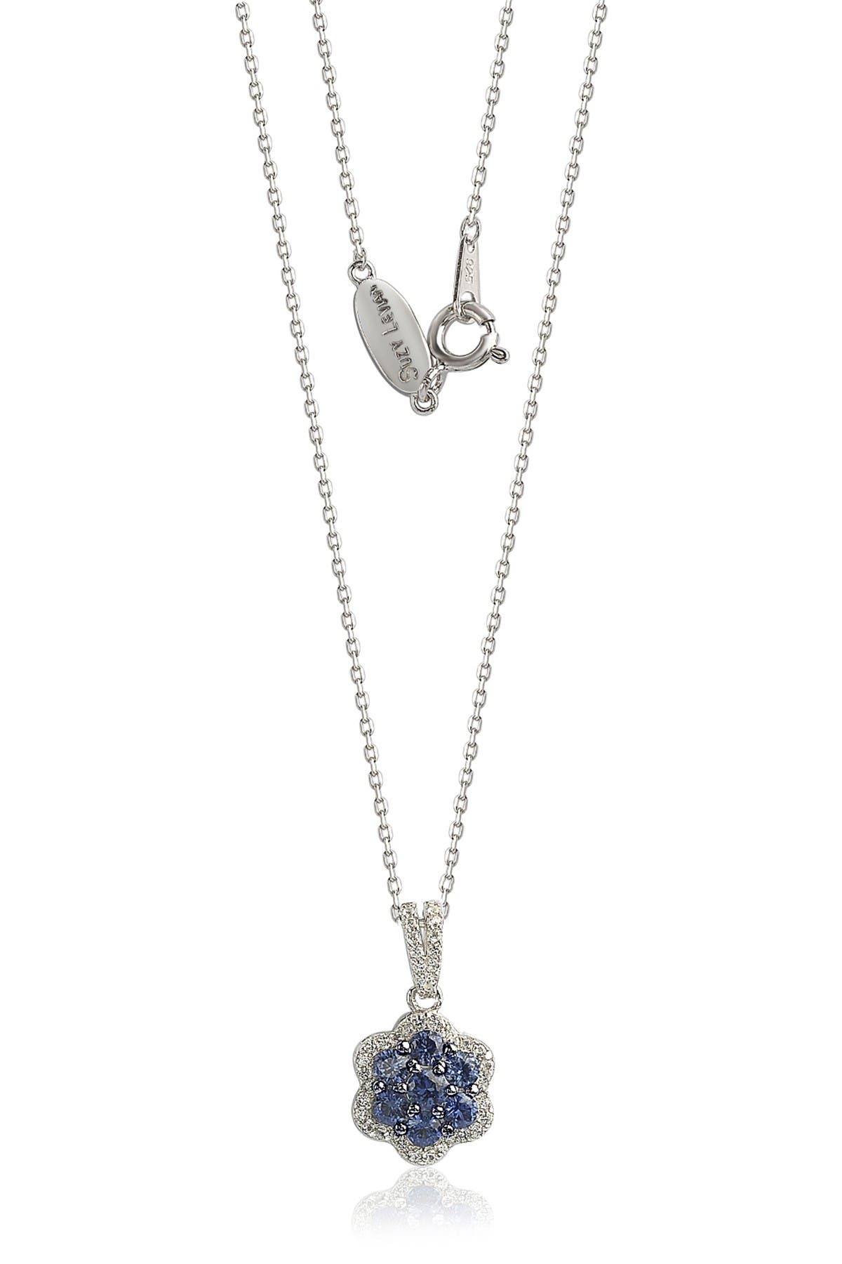SUZY LEVIAN Sterling Silver Blue Sapphire & Lab Created White Sapphire Flower Pendant Necklace