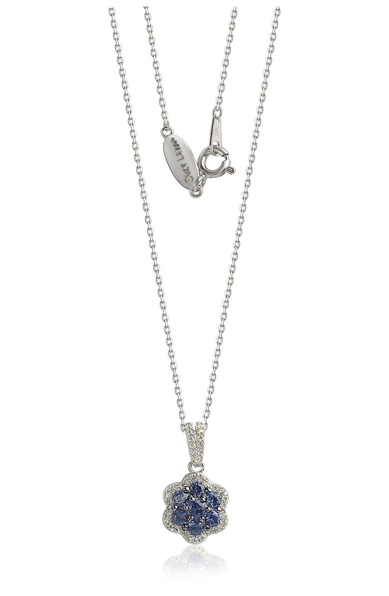SUZY LEVIAN Sterling Silver Blue Sapphire & Lab Created White Sapphire Flower Pendant Necklace, Main, color, Blue