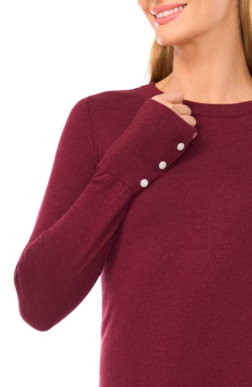 Halogenr Halogen(r) Button Cuff Cotton Blend Sweater In Burgundy