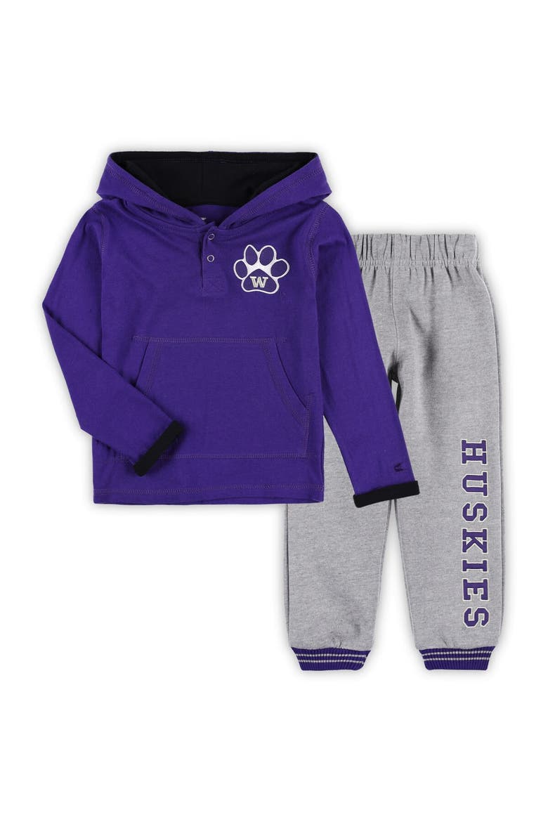 Toddler Colosseum Purple/Heathered Gray Washington Huskies Poppies Pullover Hoodie and Sweatpants Set, Main, color, Purple