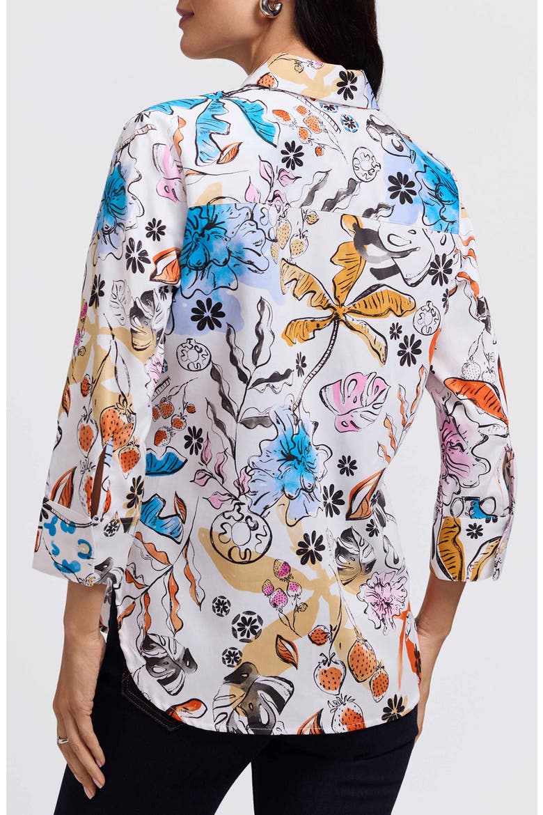 Meghan Watercolor Print Cotton Button-Up Shirt, Alternate, color, WHITE/ ORANGE MULTI