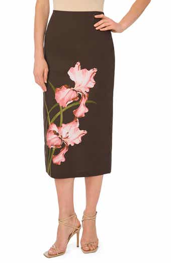 Big Flower Placement Midi Pencil Skirt