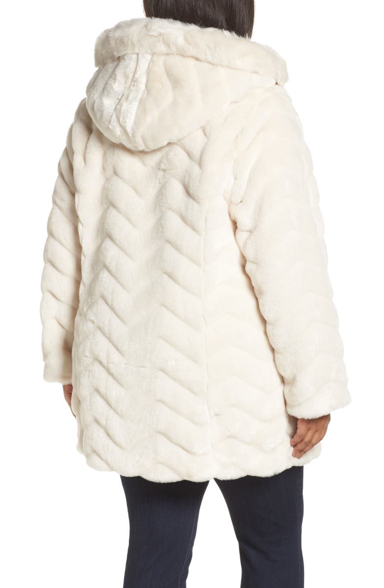 Gallery Hooded Chevron Faux Fur Coat, Alternate, color, 
