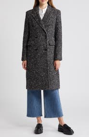 Sam Edelman Reefer Double Breasted Herringbone Tweed Coat