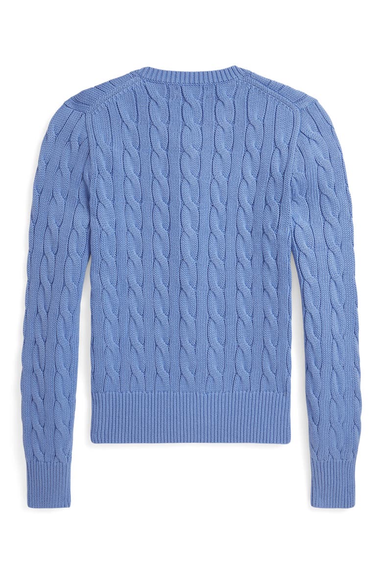 Cable Knit Cotton Crewneck Cardigan, Alternate, color, NEW LITCHFIELD BLUE