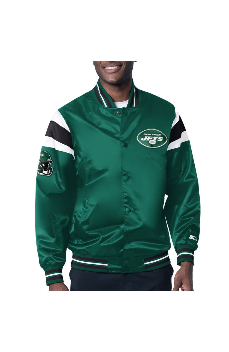 STARTER Men's Starter Green New York Jets Satin Full-Snap Varsity Jacket, Main, color, 