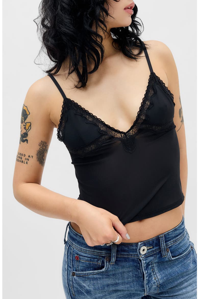 Adore Lace Trim Crop Camisole, Main, color, BLACK