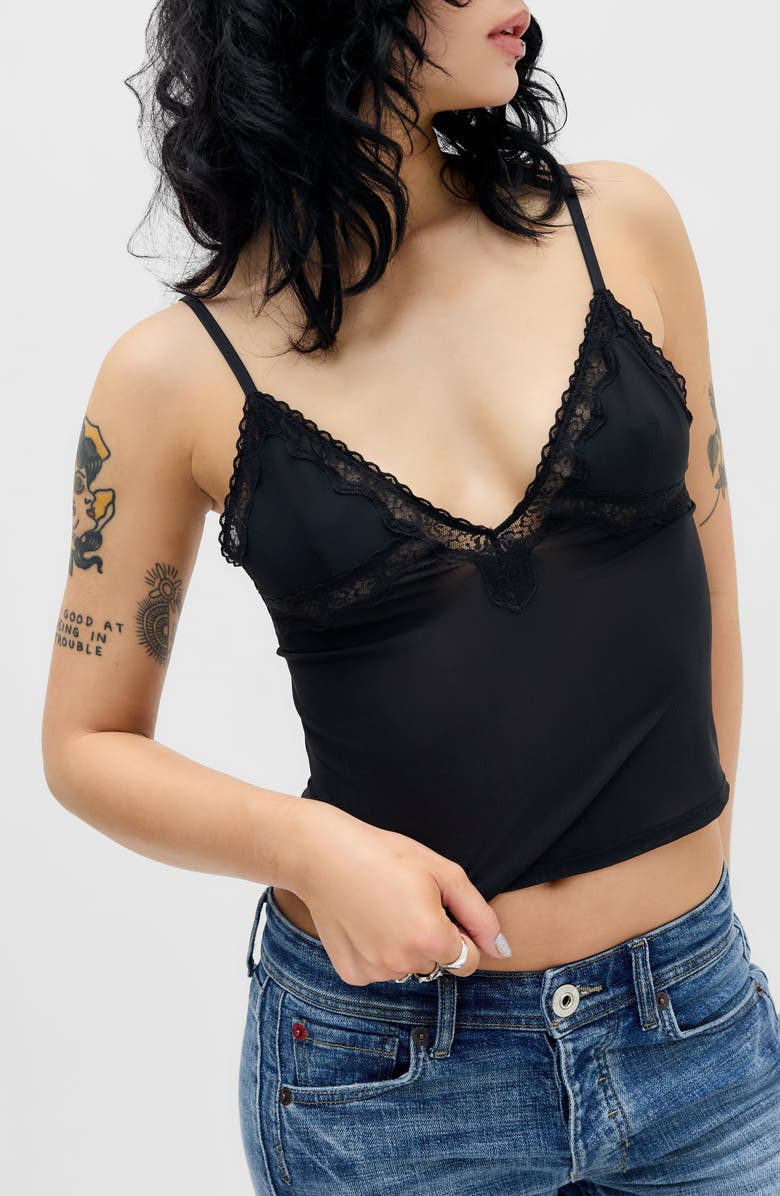 BDG Urban Outfitters Adore Lace Trim Crop Camisole, Main, color, Black