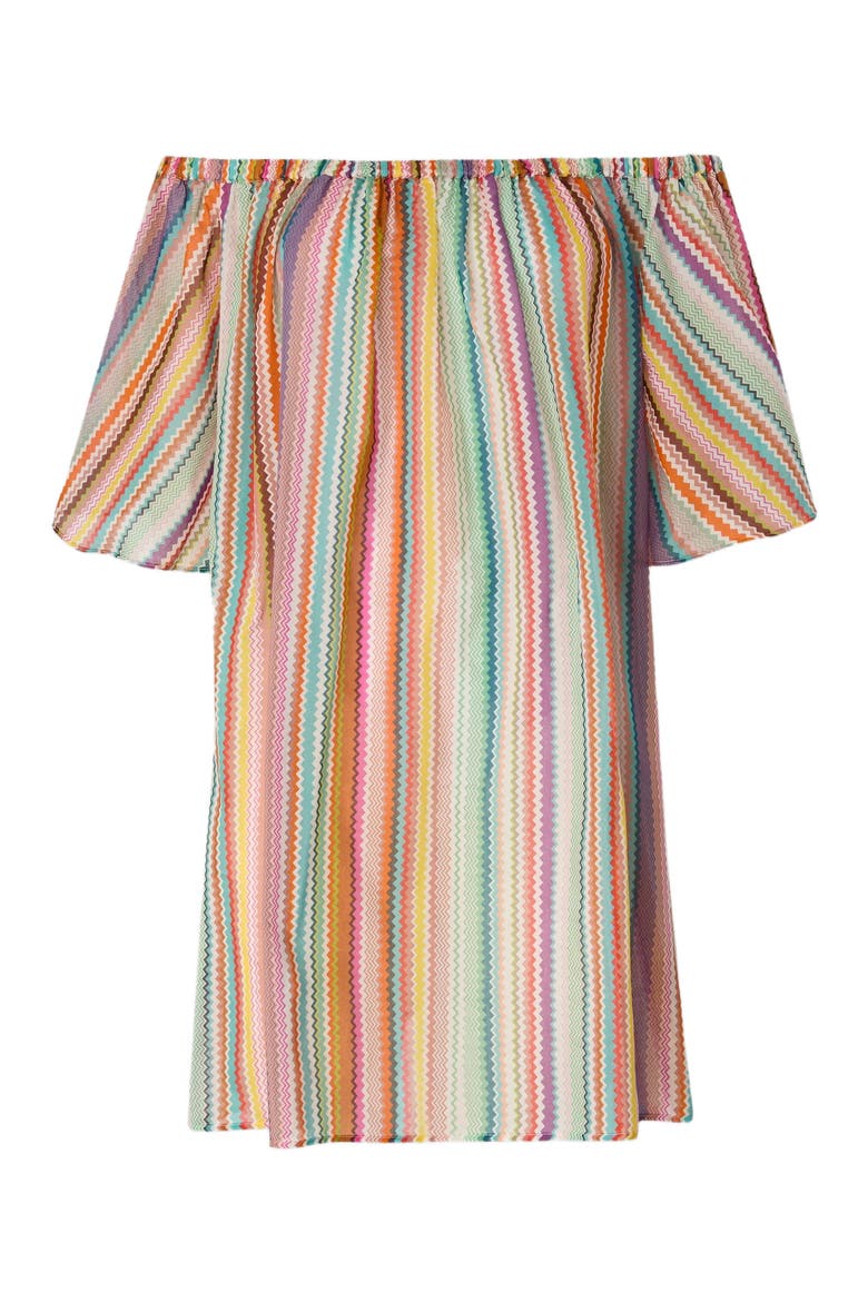 Short Cover-up In Cotton And Silk With Zigzag Pattern, Alternate, color, Multicoloured