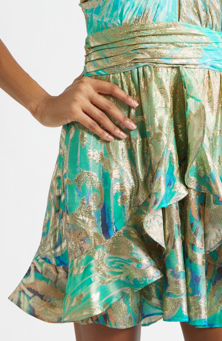 Ramy Brook Ombré Reuben Metallic Halter Neck Dress, Alternate, color, Bright Lime Ombre