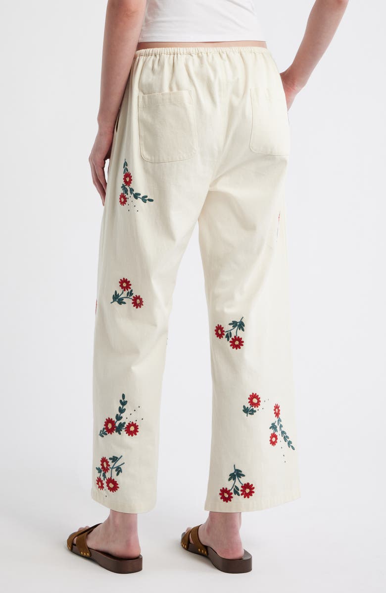 THE GREAT. The Easy Pant Embroidered Floral Cotton Crop Pants, Alternate, color, Natural Field Floral