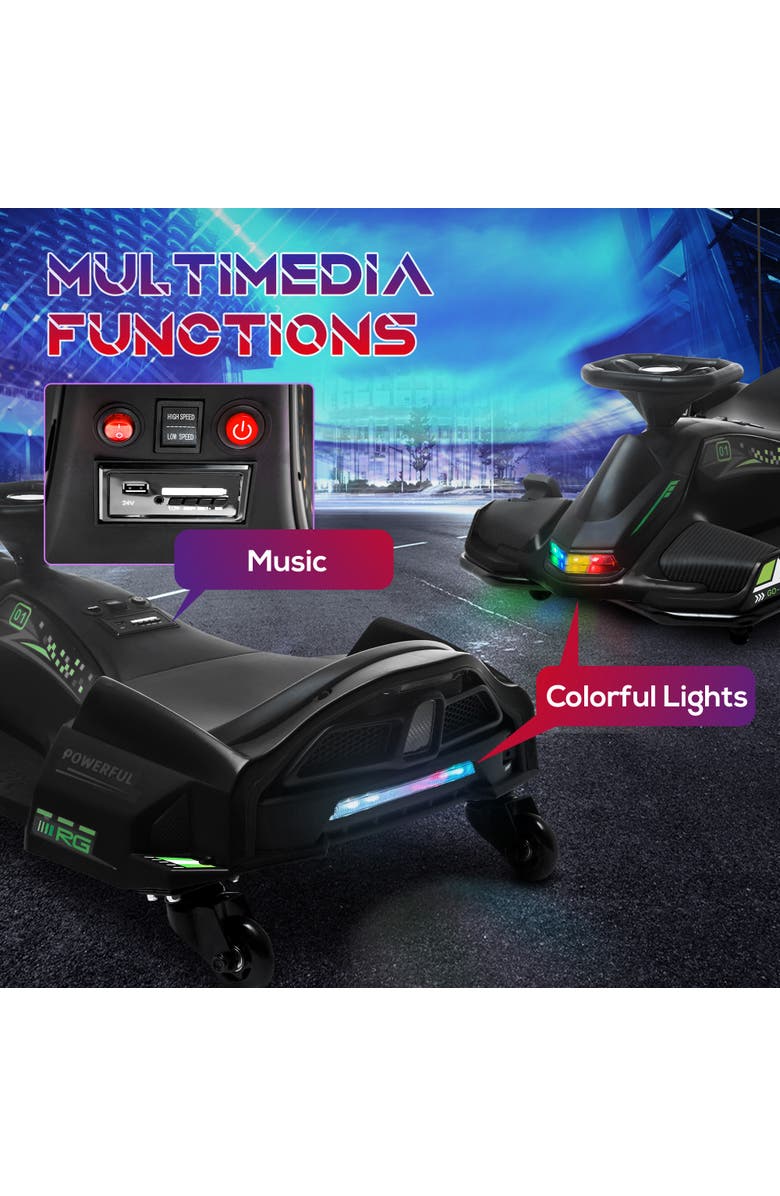 Aosom 12V Kids Electric Go Kart with Slow Start, Music, Lights, Alternate, color, Black