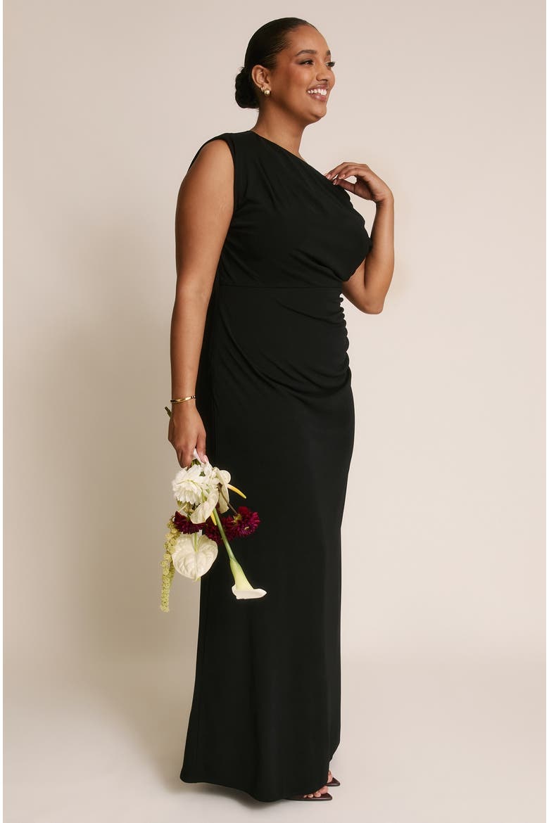 Slash Neck Draped Bridesmaid Dress, Alternate, color, Black