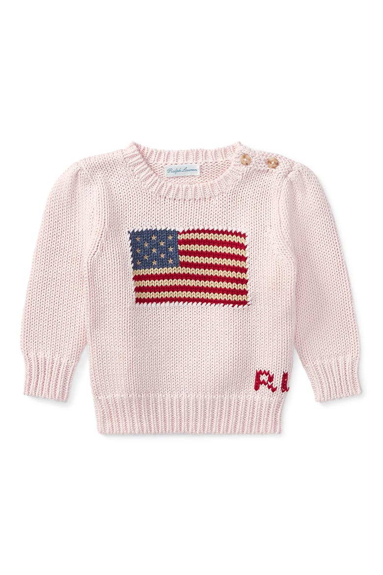 Intarsia Flag Cotton Graphic Sweater, Main, color, PINK