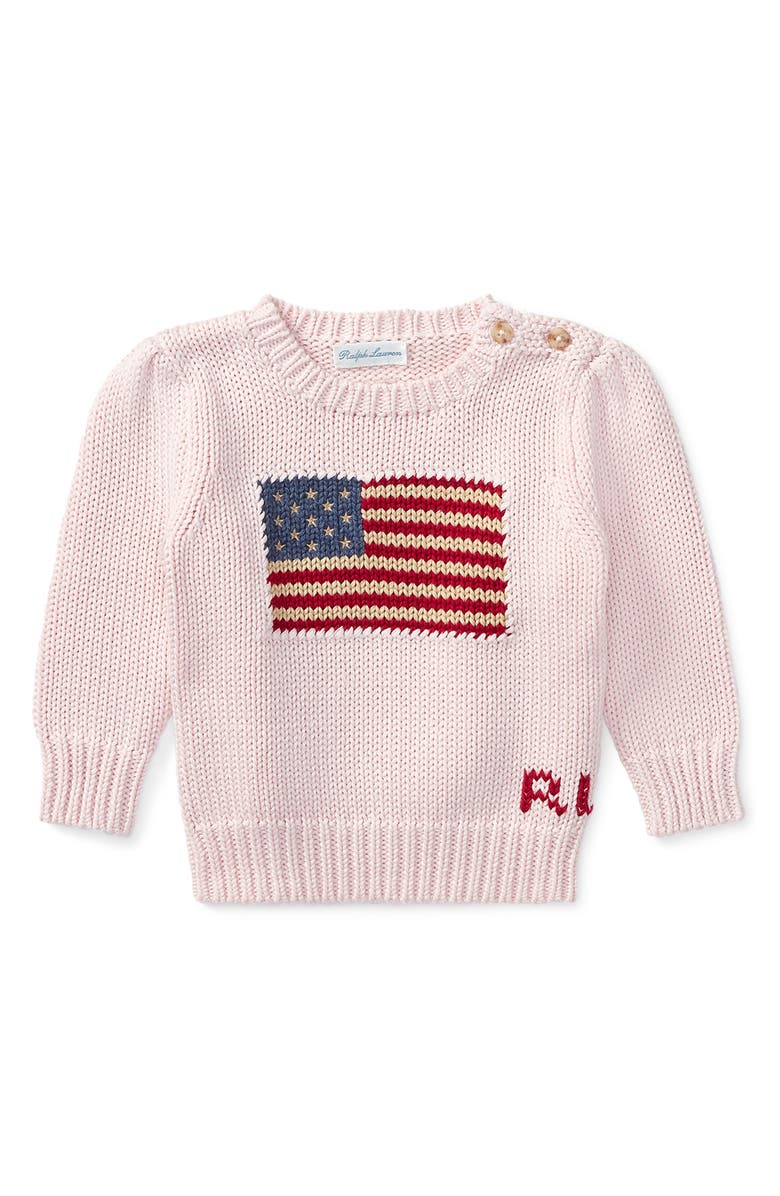 Ralph Lauren Intarsia Flag Cotton Graphic Sweater, Main, color, Pink