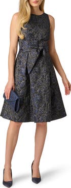 Adrianna Papell Floral Jacquard Sleeveless Tie Front Dress