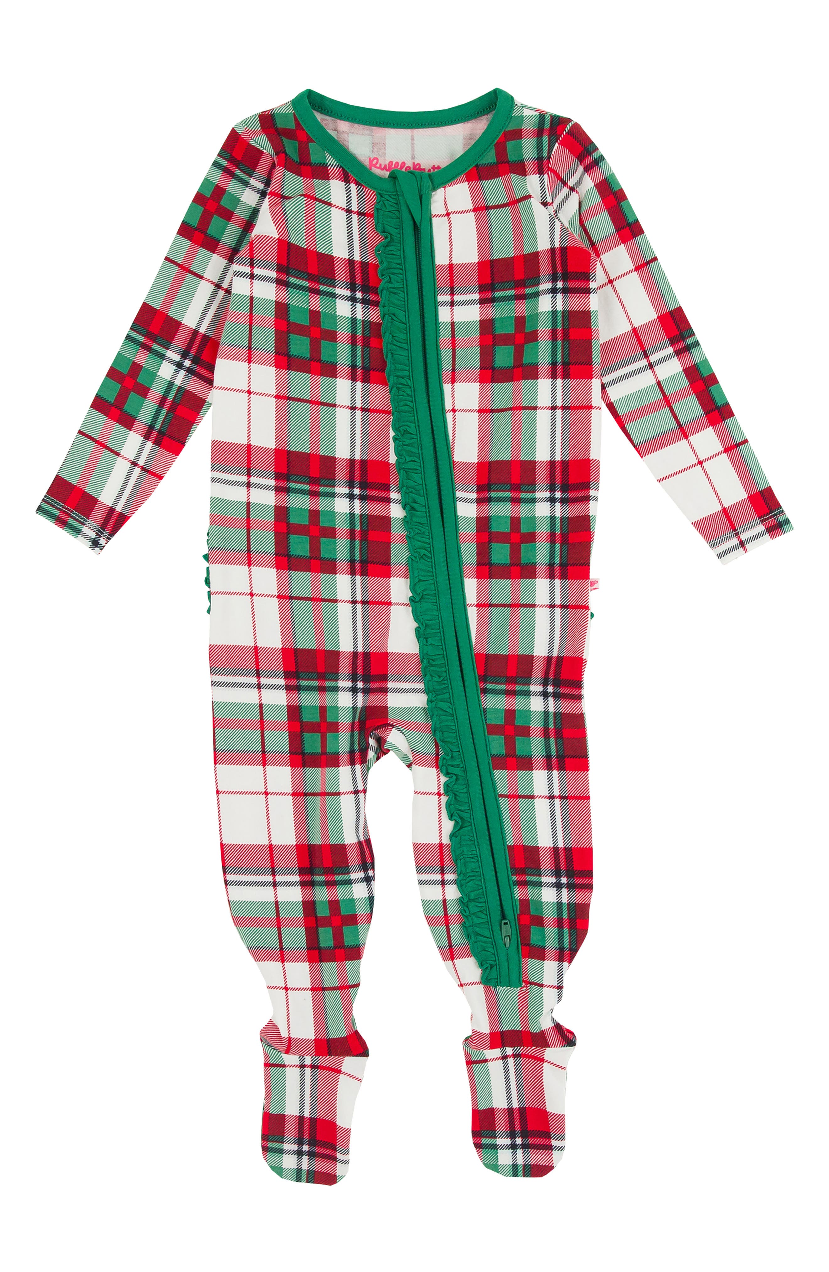 RuffleButts Dashing Dream Ruffle Convertible Zip Footie in White 