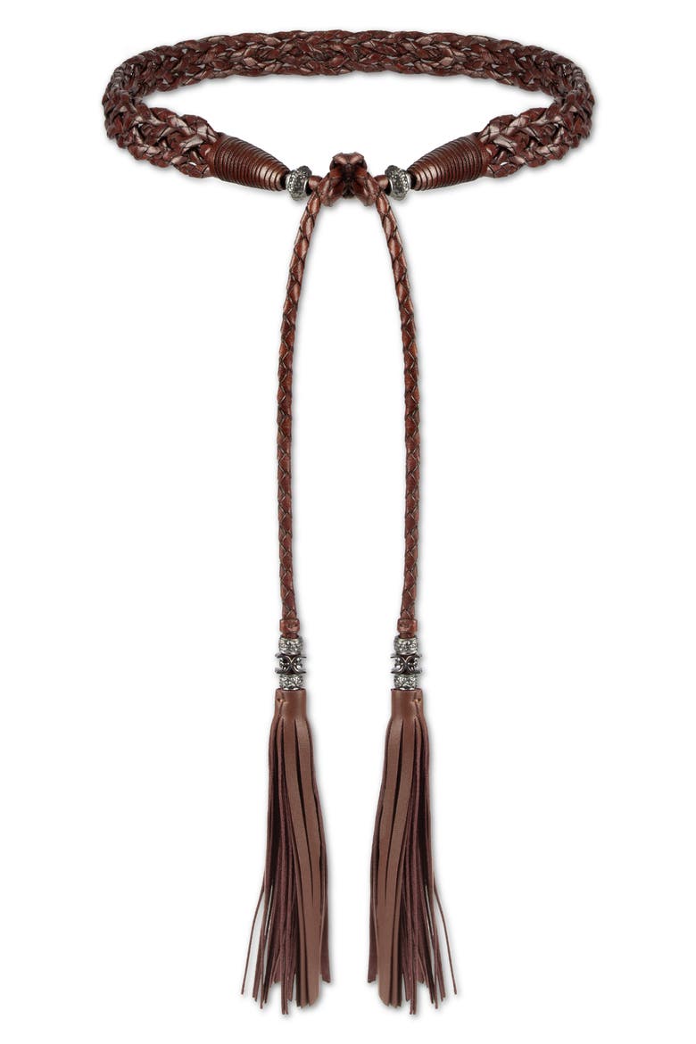 Braided Leather Rope Belt, Main, color, BROWN