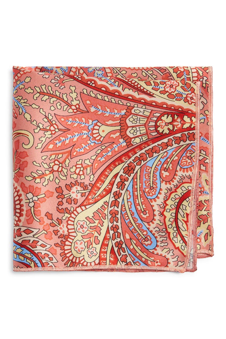 Peach Paisley Silk Pocket Square, Main, color, PEACH