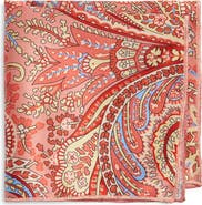 CLIFTON WILSON Peach Paisley Silk Pocket Square