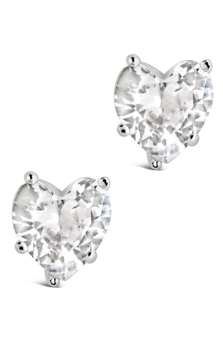 Sterling Forever Cubic Zirconia Heart Stud Earrings, Main, color, Silver