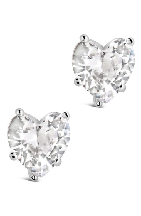 Cubic Zirconia Heart Stud Earrings
