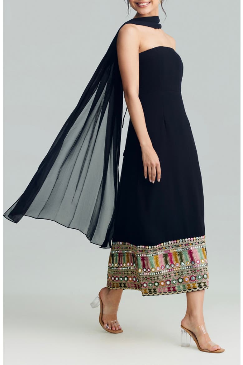 Sierra Strapless Midi Dress, Alternate, color, BLACK